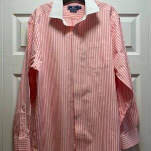 Vineyard Vines Cooper Shirt Mens L Pink Stripe Dress Shirt White Collar Cotton